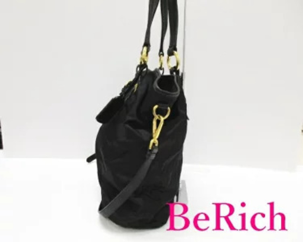 Prada Shoulder Tote Pocono Handbag Bag Leather Black